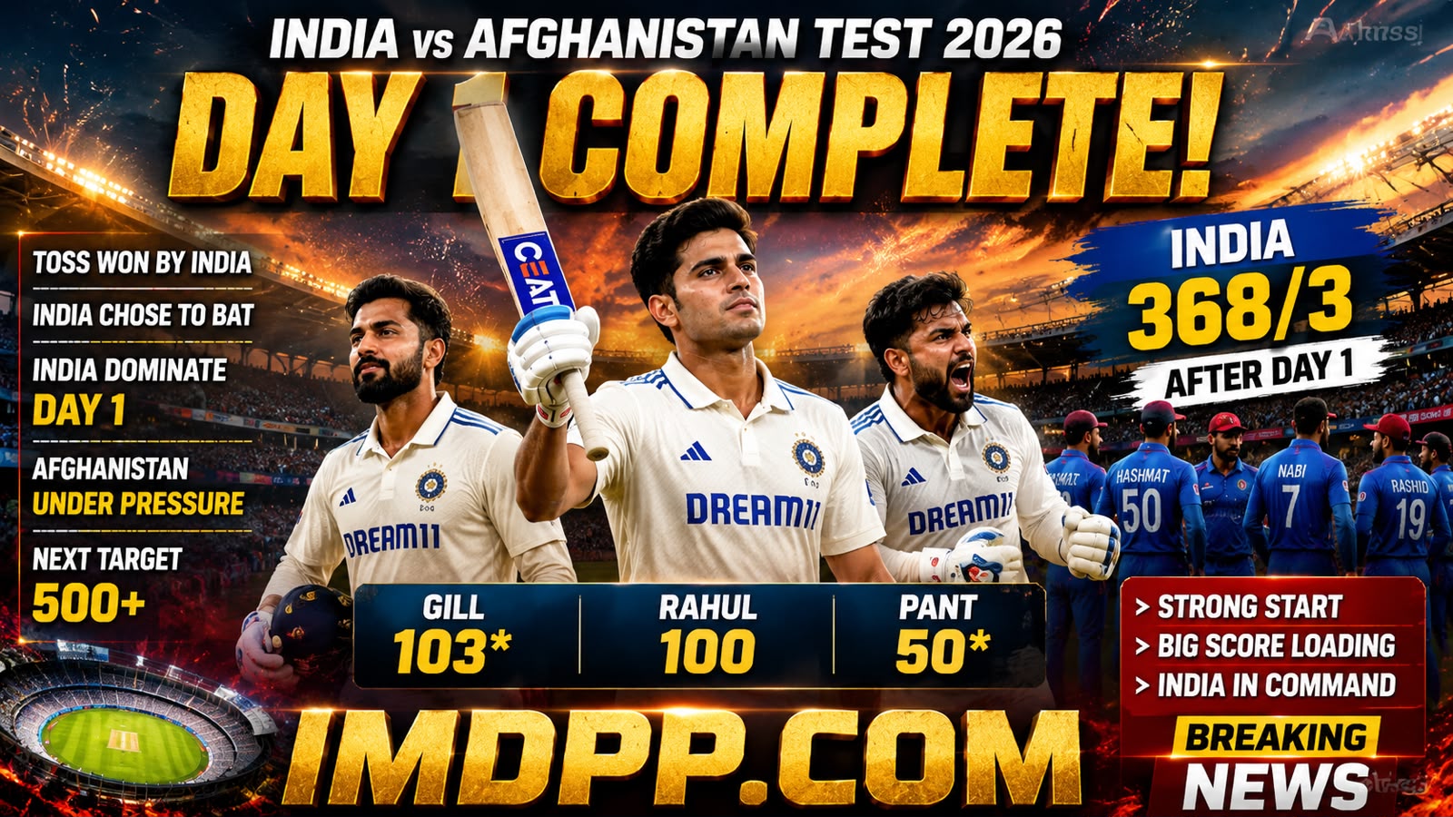 India vs Afghanistan Test Match 2026 India's excellent performance on the first day